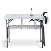 42.5" Portable Fish Cleaning Table with Dual Sink, Faucet, Sprayer & Hose Hook-Up