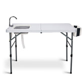 50" Bi-Folding Fish Cleaning Table with Sink – Portable Outdoor Camping Sink Station