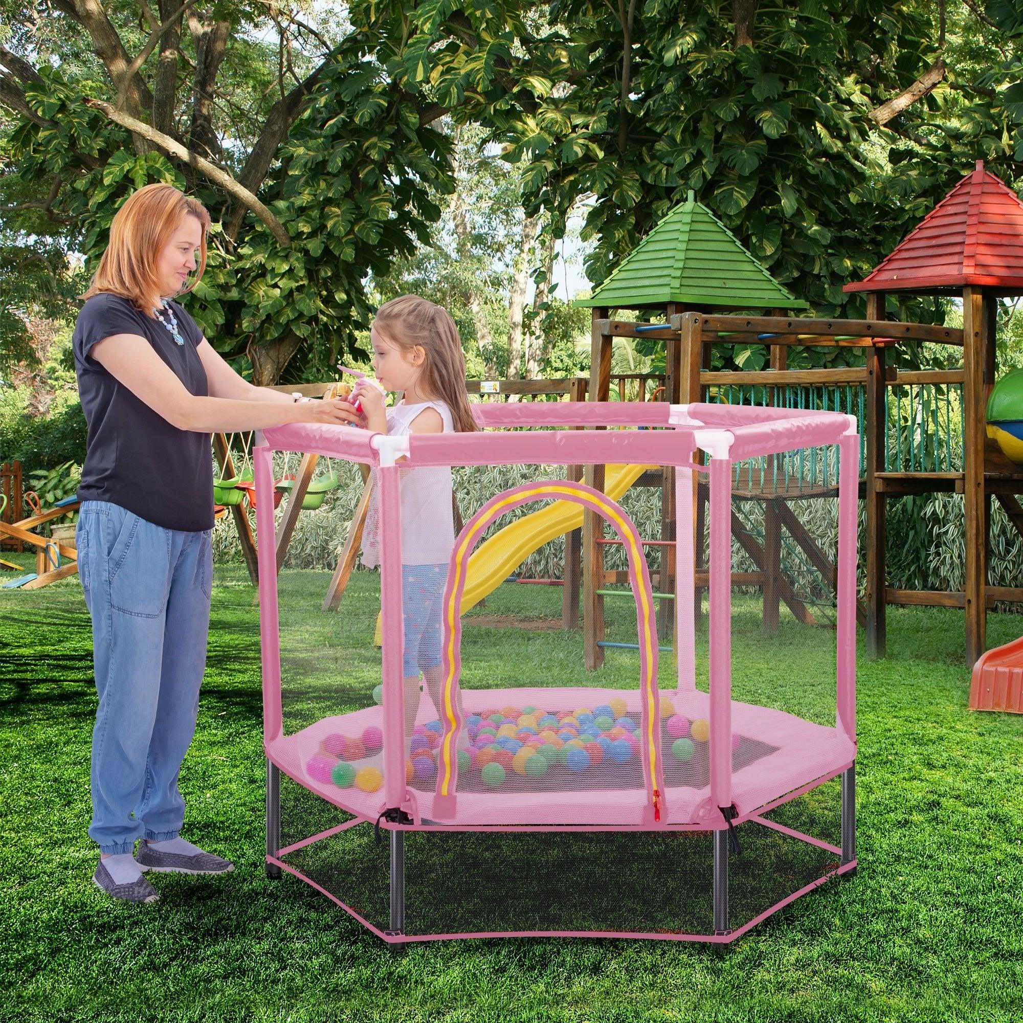 55-toddler-trampoline-with-safety-enclosure-net-balls-mini-indoor-outdoor-rebounder-6814623 - Averly Home